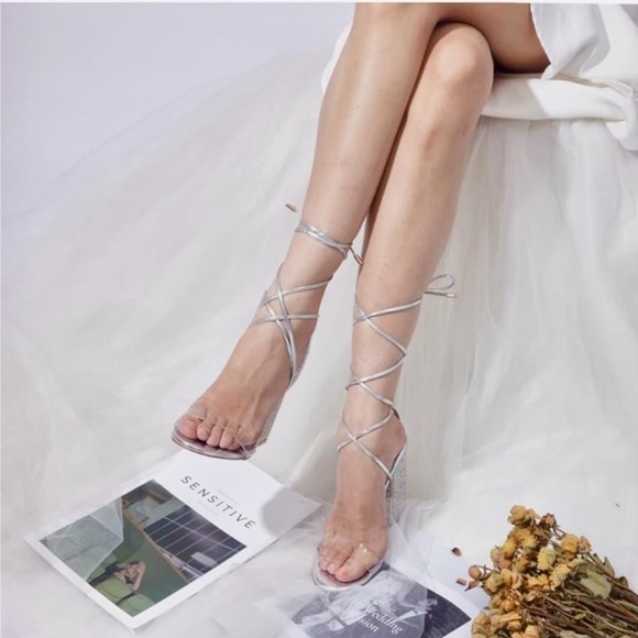 STRAPPY RHINESTONE HEELS - Picture 3 of 13
